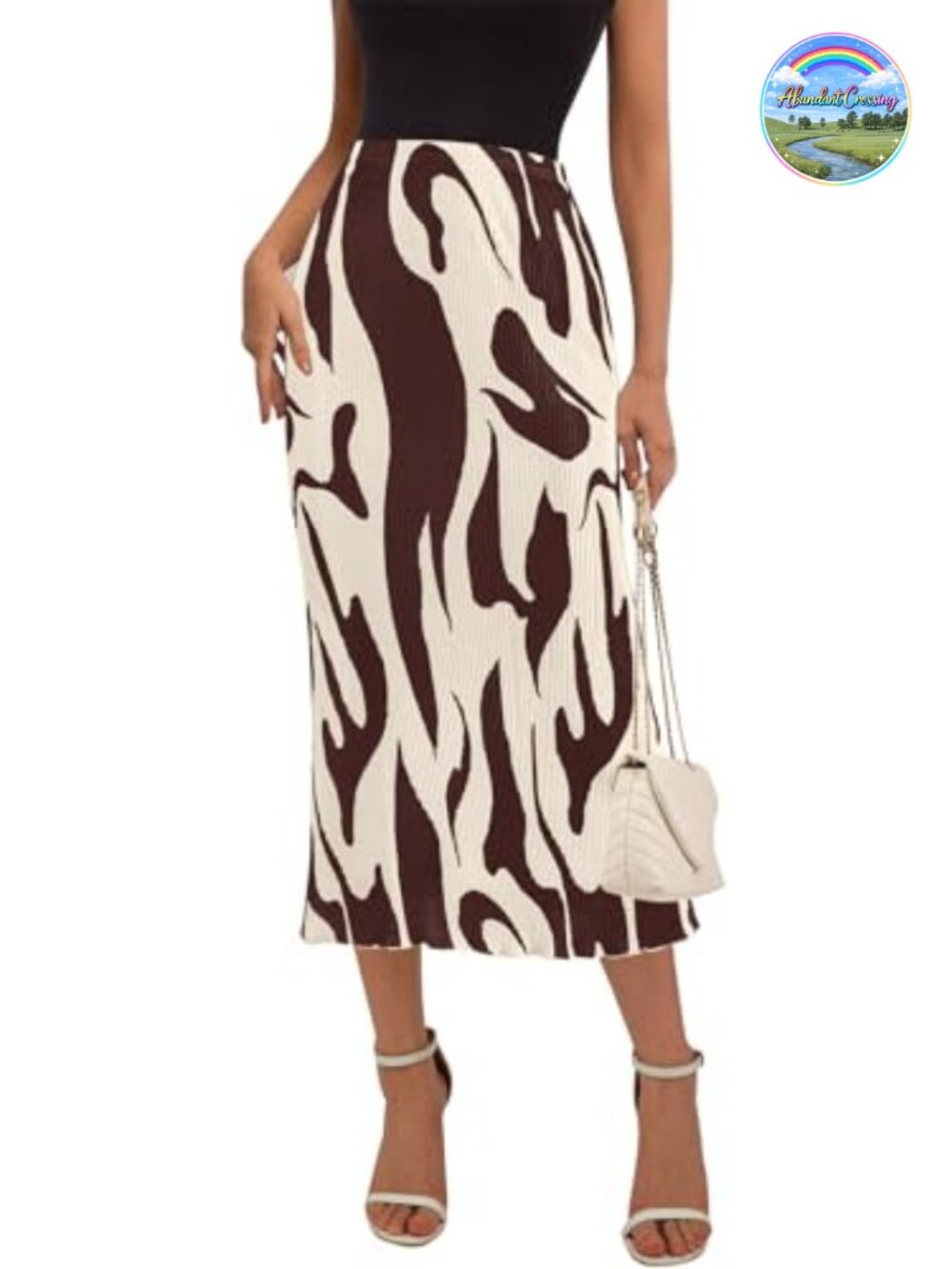 Women's Pleated High Waist Graphic Print Midi Skirt A-Line Ruffle Hem